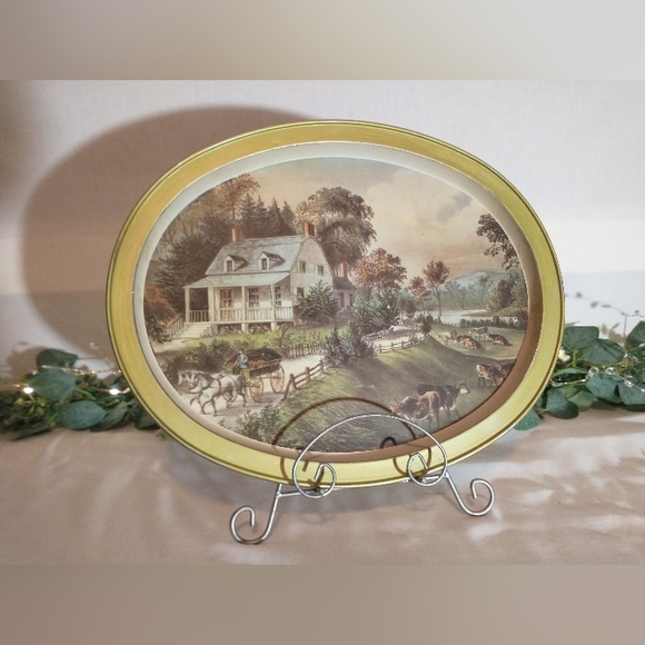 Vintage Currier & Ives Oval Tray - "The American Homestead" - Picture 6 of 11